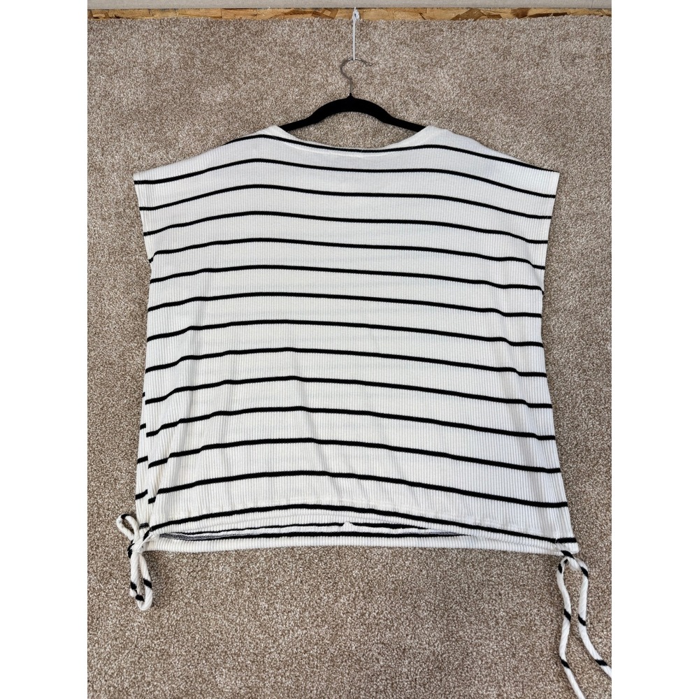 Gilli Womens Striped Ribbed Sleeveless Side Tie Top White Black Large Shirt Boxy